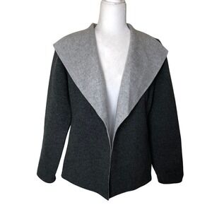 Talbots Wool Blend Gray Black Open Front Shawl Collar Jacket Coat S‎ Minimalist